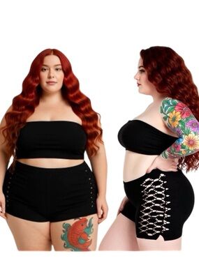 Woman’s Intimate Boy Shorts with Side Laser Cutouts in Black Plus Size 4X NWT